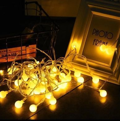 Гирлянда шарики 40 LED на батарейках, 6 м (теплый желтый свет)