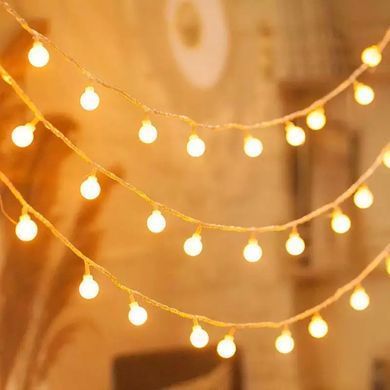 Гирлянда шарики 40 LED на батарейках, 6 м (теплый желтый свет)