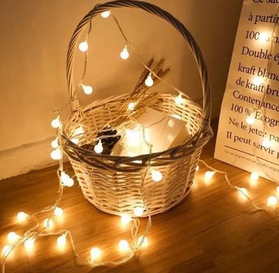 Гирлянда шарики 40 LED на батарейках, 6 м (теплый желтый свет)