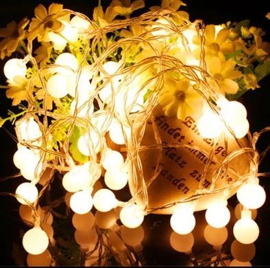 Гирлянда шарики 20 LED на батарейках, 3 м (теплый белый свет)