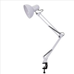 Настільна лампа на струбцині з металевим плафоном біла