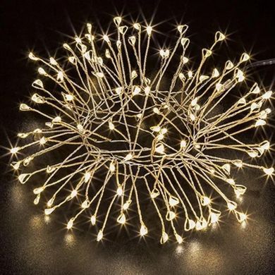 Гирлянда роса серебряная проволока 200 LED на USB, 20 м с пультом д/у (теплый свет)