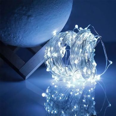 Гірлянда роса срібний дріт 400 LED на USB, 40 м з пультом д/к (біле світло)