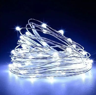 Гірлянда роса срібний дріт 400 LED на USB, 40 м з пультом д/к (біле світло)