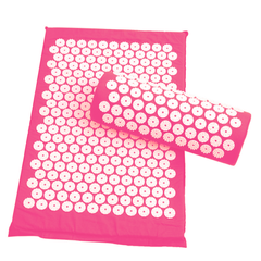 Массажный коврик с подушкой (мат акупунктурный-аппликатор Кузнецова + валик-массажер для тела: спины, поясницы, шеи, ног) розовый