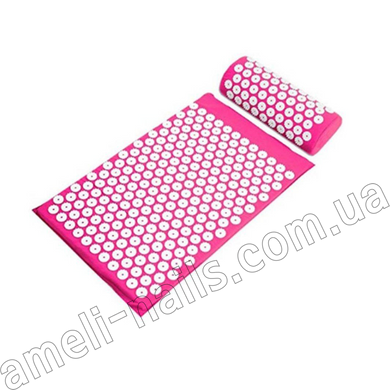 Масажний килимок з подушкою (мат акупунктурний-аплікатор Кузнєцова + валик-масажер для тіла: спини, попереку, шиї, ніг) рожевий