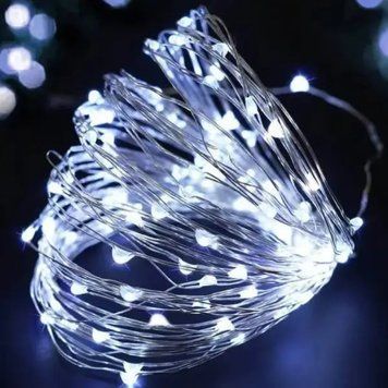 Гірлянда роса срібний дріт 200 LED на USB, 20 м з пультом д/к (біле світло)