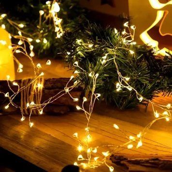 Гірлянда роса зелений дріт 600 LED на USB, 20 м з пультом д/к (тепле світло)