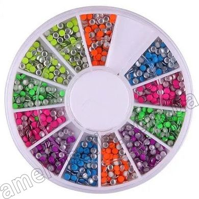 Стрази для дизайну нігтів у каруселі круглі 6 кольорів.