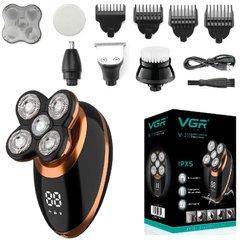 Аккумуляторная электробритва для бороды с насадками мужская VGR V-316 (триммер для бритья бороды и усов)