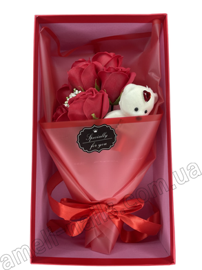 Набір подарунковий мило ароматизоване "Червоні троянди з Ведмедиком" (набір мила, квіти з мила)