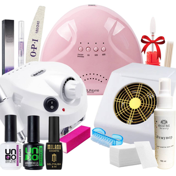 Стартовый набор для маникюра гель-лаком с лампой SUN 1, фрезером Nail Polisher DM-202 и вытяжкой 858-2а