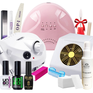 Стартовый набор для маникюра с LED/UV лампой, фрезером Nail Polisher DM-202 и вытяжкой 858-2А для покрытия гель-лаком