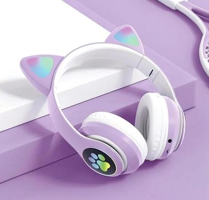 Светодиодные беспроводные накладные наушники с ушками Cat Ear Bluetooth 5.0 Фиолетовый