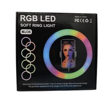 Світлодіодна кільцева LED лампа з кріпленням для телефону RGB MJ-36, 36 см (для фото, селфі)