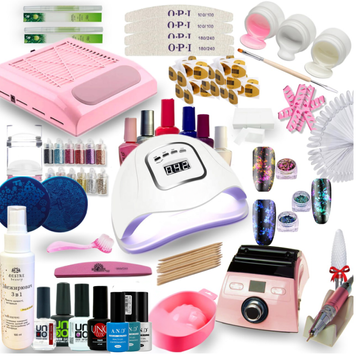 Большой набор для маникюра и дизайна ногтей с LED/UV лампой 80 Вт, фрезером Nail Master ZS-710 65 Вт и вытяжкой Simei 858-8 80 Вт