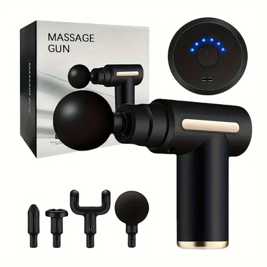 Масажер ручний ударний для тіла Mini Massager Gun (4 насадки), Чорний
