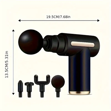 Масажер ручний ударний для тіла Mini Massager Gun (4 насадки), Чорний